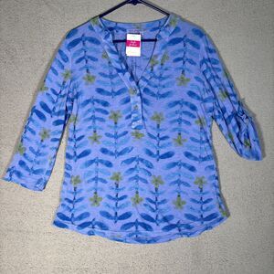 NWT Fresh Produce Women Size M Dragonfly Button Roll Tab Water Color Art To Wear